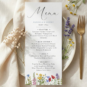 Modern Elegant Spring Summer Wildflower Wedding Menu