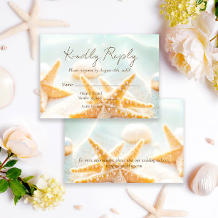 Modern Elegant Starfish Shells Ocean Beach Wedding RSVP Card