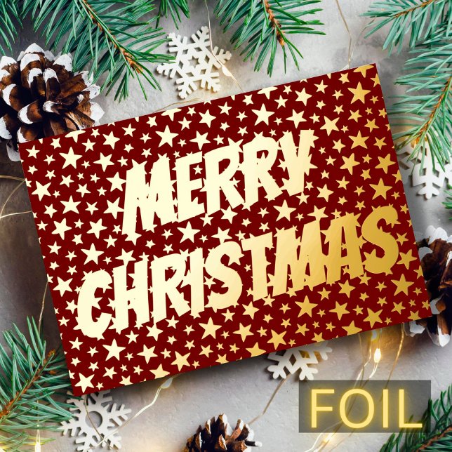 Modern elegant stars Merry Christmas burgundy red (Creator Uploaded)