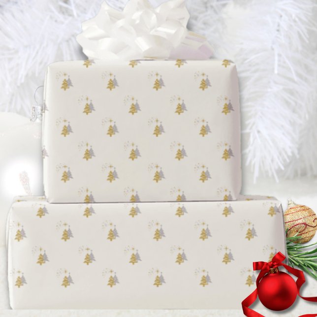 Modern Elegant Stars Minimalist Christmas Tree  Wrapping Paper (Creator Uploaded)