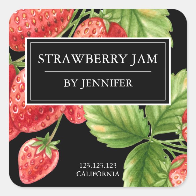Modern Elegant Strawberry Jam Label (Front)