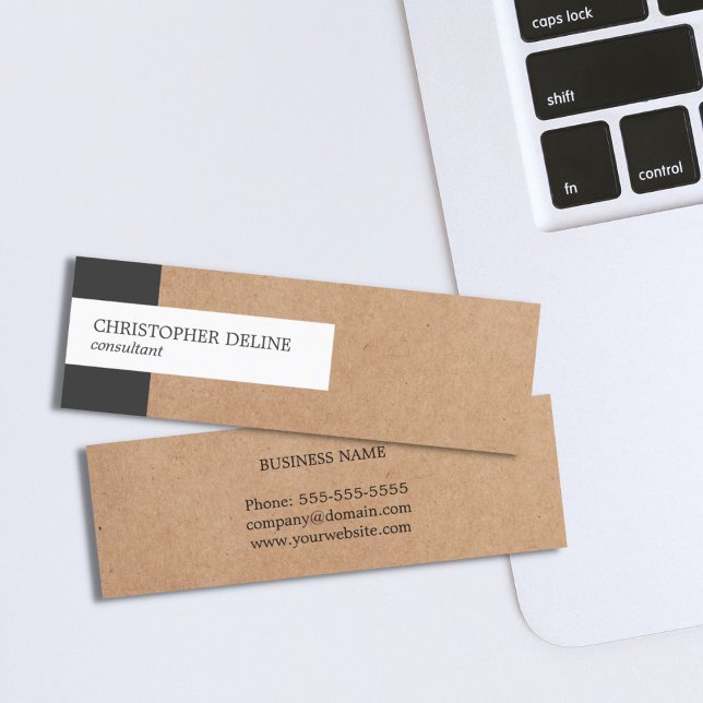 Modern Elegant Stripe Kraft Paper Consultant Mini Business Card (Creator Uploaded)