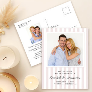 Modern Elegant Stripe Photo Wedding Save The Date Postcard