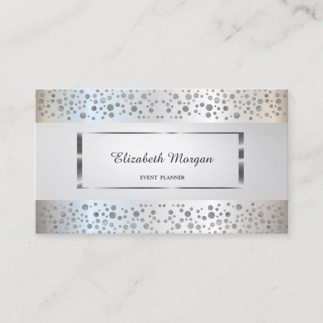 Modern Elegant,Stripe,Silver Confetti, Frame Business Card (Front)