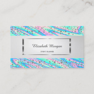 Modern Elegant,Stripe,Silver Confetti,Holographic Business Card