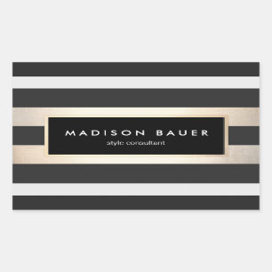 Modern Elegant Striped Black and FAUX Gold Foil Rectangular Sticker