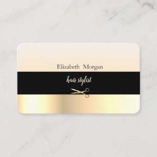 Modern Elegant Striped Black,Gold,Scissors Business Card