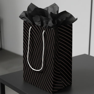 Modern Elegant Striped Black Medium Gift Bag