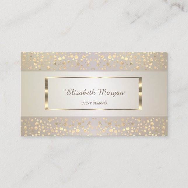 Modern Elegant,Striped,Gold Confetti,Gold Frame Business Card (Front)