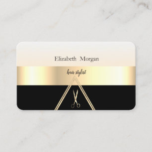 Modern Elegant Striped Stylish Black,Gold,Scissors Business Card