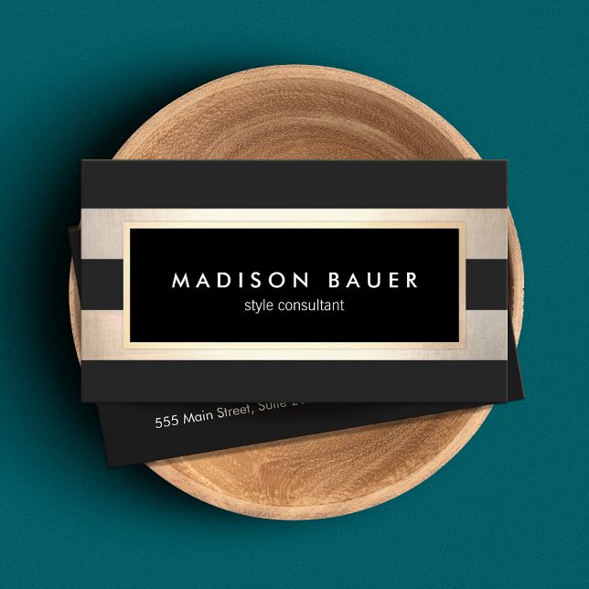 Modern Elegant Striped Trendy Black Gold Foil Business Card (Creator Uploaded)