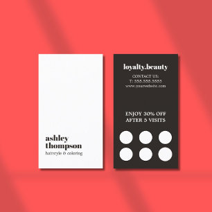 Modern Elegant Stylish Black White Hair Salon Loyalty Card