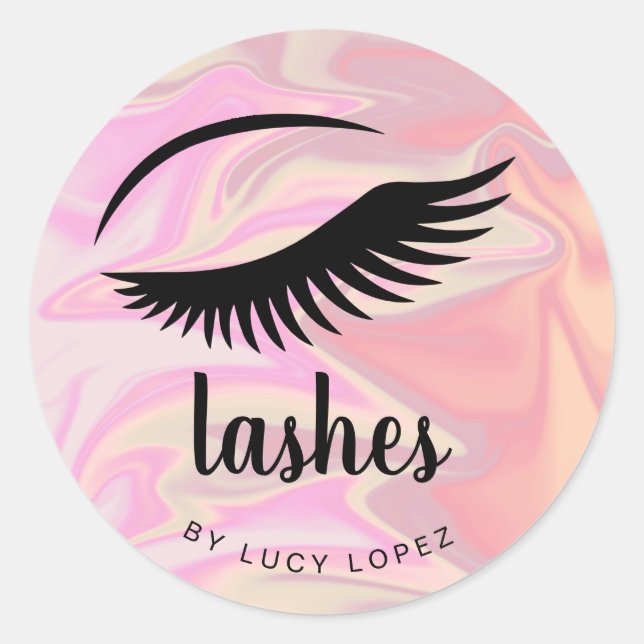 Modern elegant stylish chick holographic lashes classic round sticker (Front)