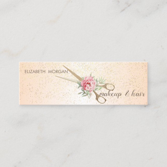 Modern Elegant Stylish,Confetti, Scissors, Rose Mini Business Card (Front)