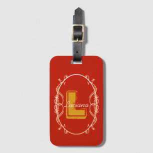 Modern Elegant Stylish Girly Red Monogram Travel Luggage Tag