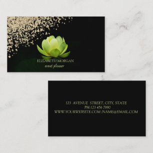 Modern Elegant Stylish Gold Diamonds Green Lotus Business Card