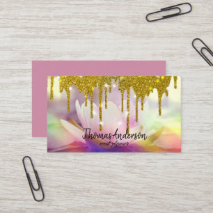 Modern Elegant Stylish Gold Glitter Lotus Business Card
