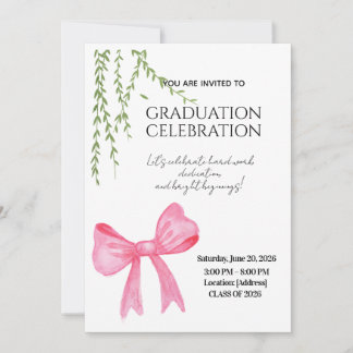 Modern Elegant Stylish Pink Bow Graduation  Invitation