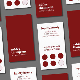Modern Elegant Stylish Red White Hair Salon Loyal Loyalty Card
