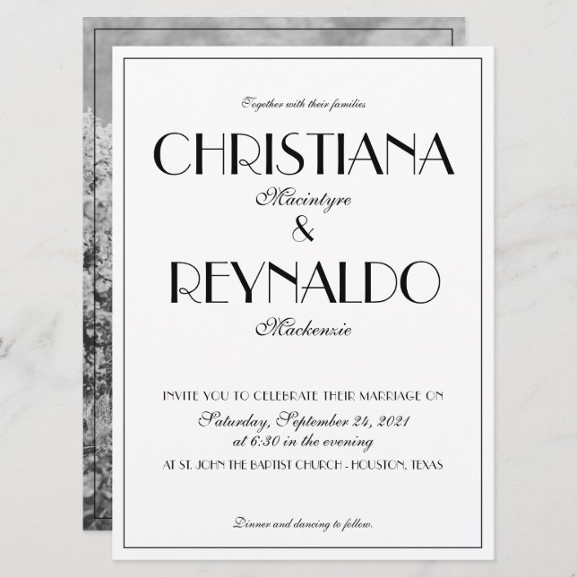 Modern Elegant Stylish Roaring 20s Wedding Photo Invitation (Front/Back)