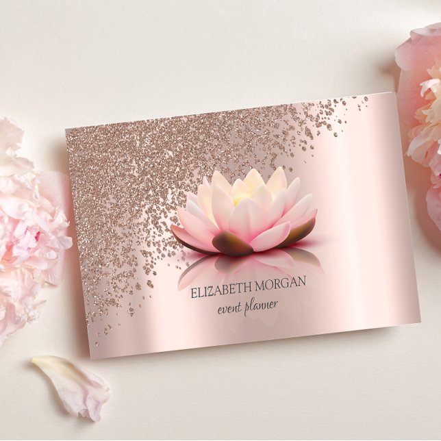 Modern Elegant Stylish Rose Gold Diamonds Lotus Business Card (Creator Uploaded)