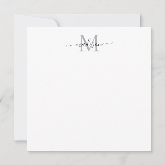 Modern Elegant Stylish Script Monogram Grey Card (Front)