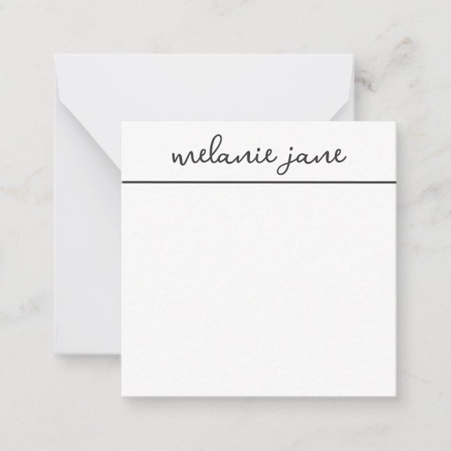 Modern Elegant Stylish Script White Flat Note Card (Front)