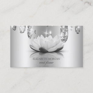 Modern Elegant Stylish Silver Lotus,Drips Business Card