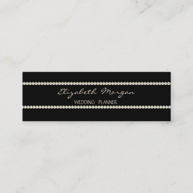 Modern Elegant  Stylish Simple,Black ,Pearls Mini Business Card (Front)