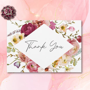 Modern Elegant Summer Meadow Floral White Wedding Thank You Card