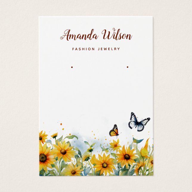Modern elegant sunflower earring display card  (Front)
