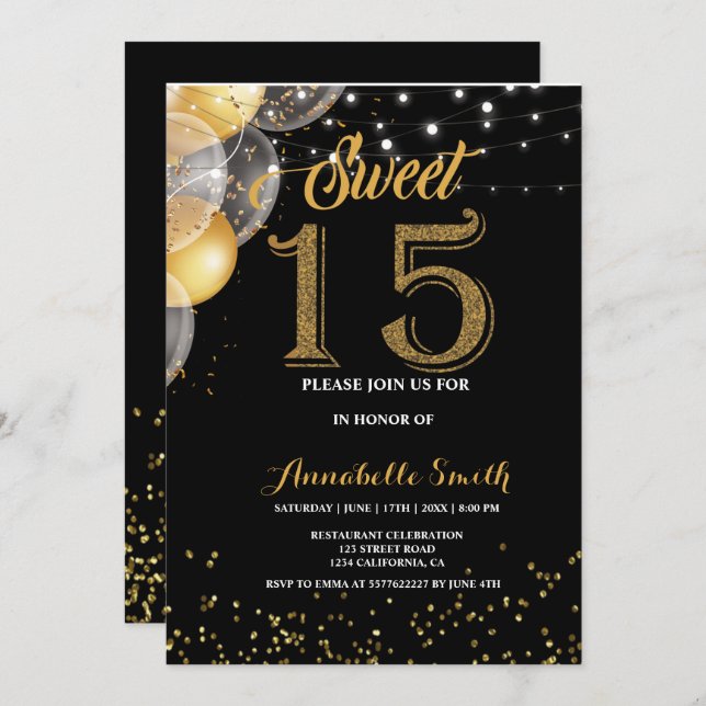 Modern elegant  sweet 15 invitation (Front/Back)