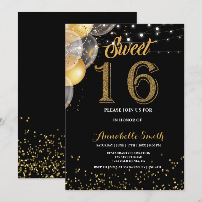 Modern elegant  sweet 16 invitation (Front/Back)