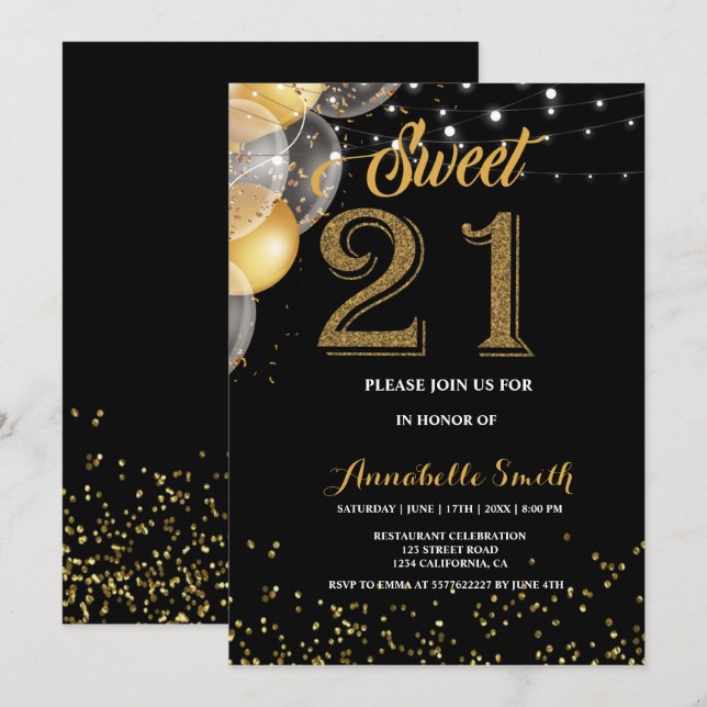Modern elegant  sweet 21 invitation (Front/Back)