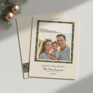 Modern Elegant Tartan Photo Frame Family Christmas Holiday Card