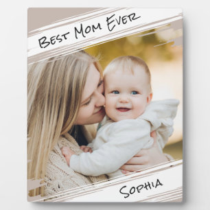  Modern Elegant Taupe Add Your Photo Best Mum Ever Plaque