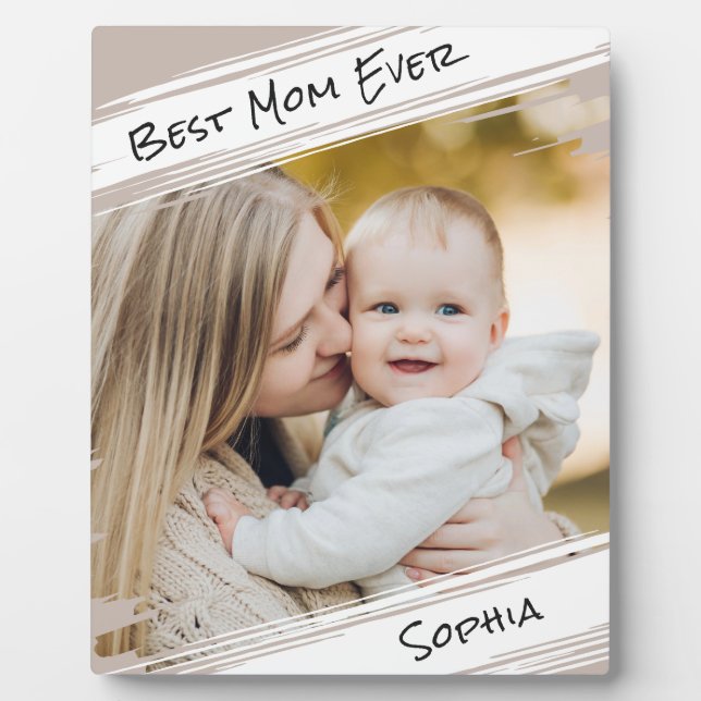  Modern Elegant Taupe Add Your Photo Best Mum Ever Plaque (Front)
