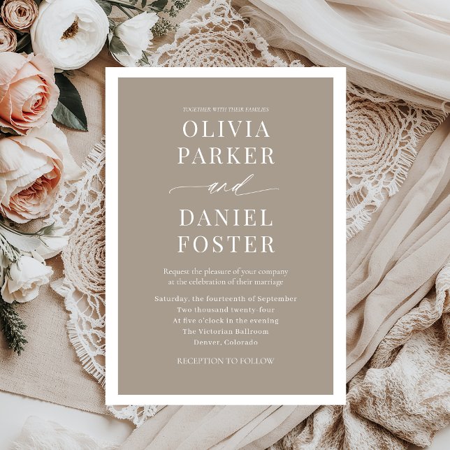 Modern Elegant Taupe Boho Minimalist Wedding Invitation (Creator Uploaded)