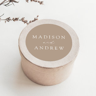 Modern Elegant Taupe Personalised Wedding Classic Round Sticker
