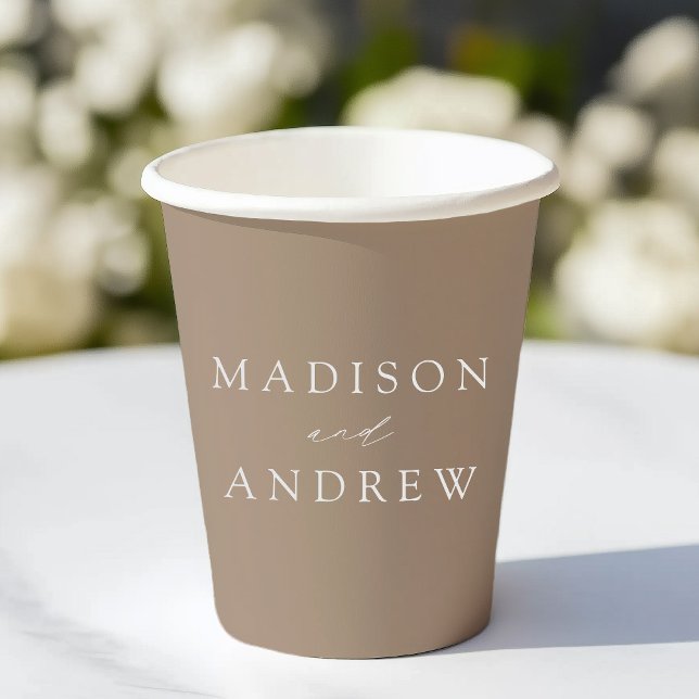 Modern Elegant Taupe Wedding Paper Cups (Creator Uploaded)