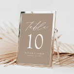 Modern Elegant Taupe Wedding Table Number<br><div class="desc">Trendy, minimalist wedding table number cards featuring white modern lettering with "Table" in modern calligraphy script. The design features a taupe background or a colour of your choice. The design repeats on the back. To order the taupe table cards: add your name, wedding date, and table number. Add each number...</div>
