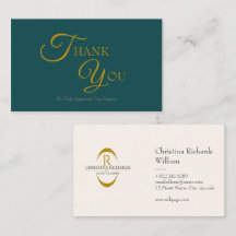Modern Elegant Teal and Gold Thank You Card