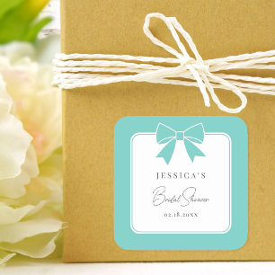 Modern Elegant Teal Blue Bow Ribbon Bridal Shower Square Sticker