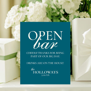 Modern Elegant Teal Blue Open Bar Wedding Pedestal Sign