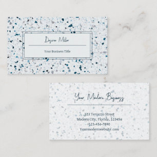 Modern Elegant Teal Blue White Terrazzo Pattern Business Card