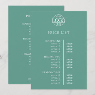 Modern Elegant Teal Business Logo Menu Price List