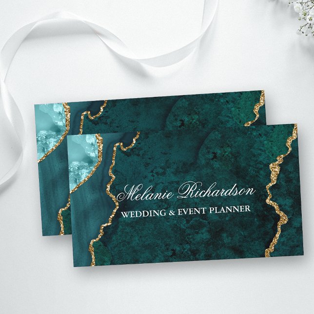  Modern Elegant Teal Gold Marble Agate Geode Business Card (Customize to change text size or text style.)
