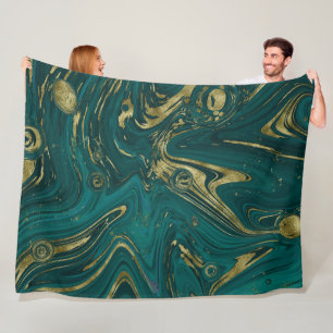 Modern Elegant Teal Green & Gold Marble Swirl Fleece Blanket