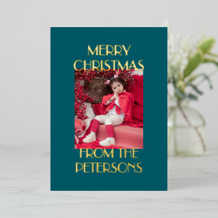Modern Elegant Teal Merry Christmas Photo Gold