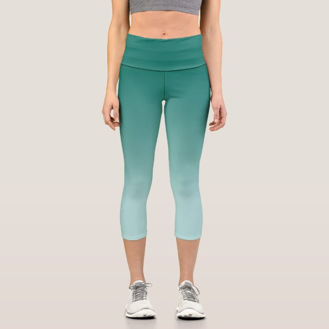 Modern Elegant Template Womens Teal Blue Green Capri Leggings (Front)